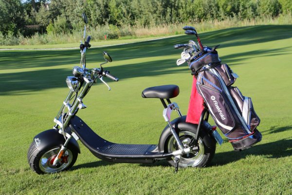 Electrische scooter met golftashouder
